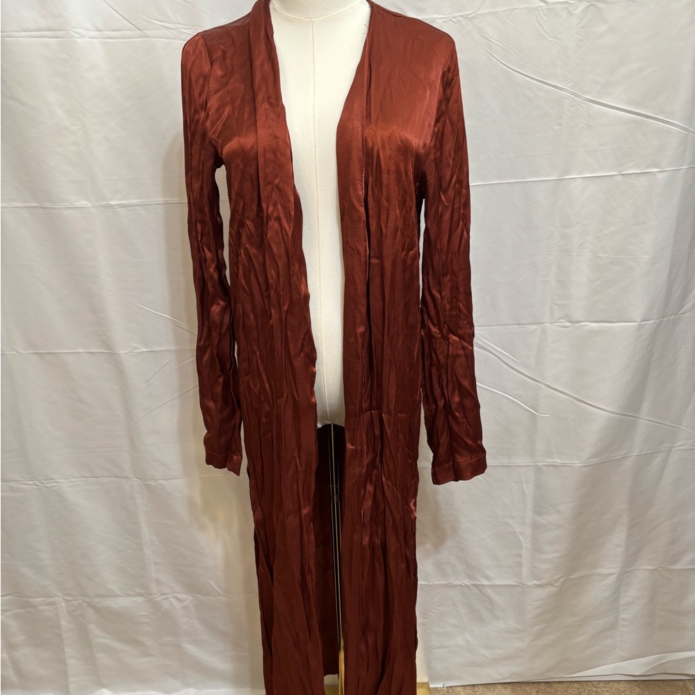 Forever 21‎ Contemporary Rust Satin Long Duster Cardigan Y2K Inspired Size S